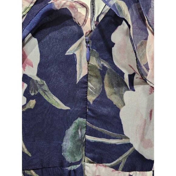 FAME and Partners Navy Floral Cold Shoulder Flowy Maxi Dress Gown, 4 - Picture 10 of 13